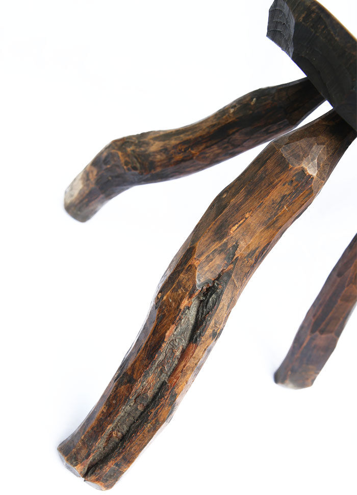 Brutalist folk art stool in solid wood