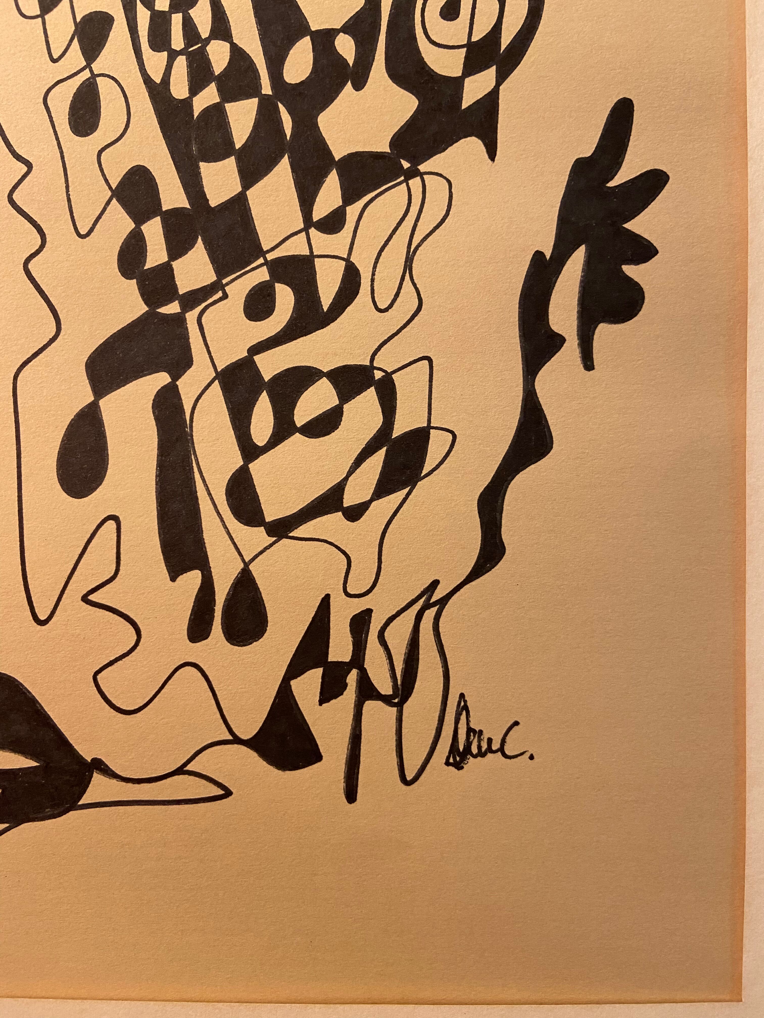 Ink drawing, signed abstraction