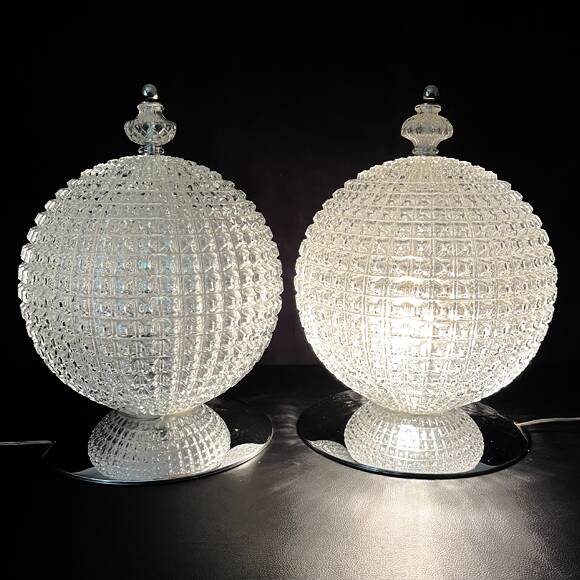 Pair of large 38 cm molded glass lamps, 1960
