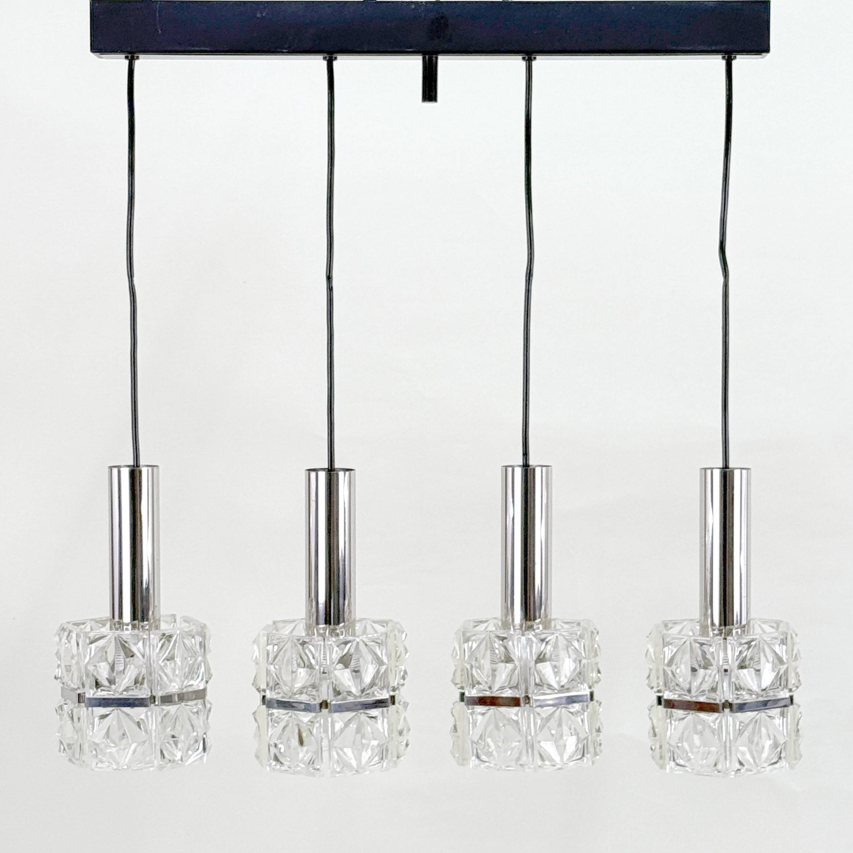 Old Vintage 4-Light Suspension Light Fixture Kinkeldey Style 60's 70's