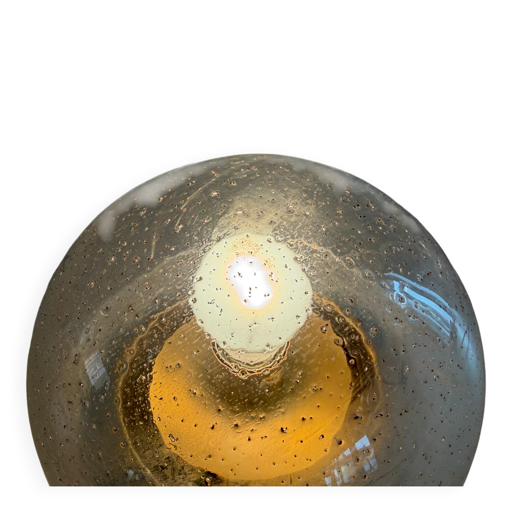Flush glass shade with bubble texture and brass base by Hillebrand, 1960s, Germany.