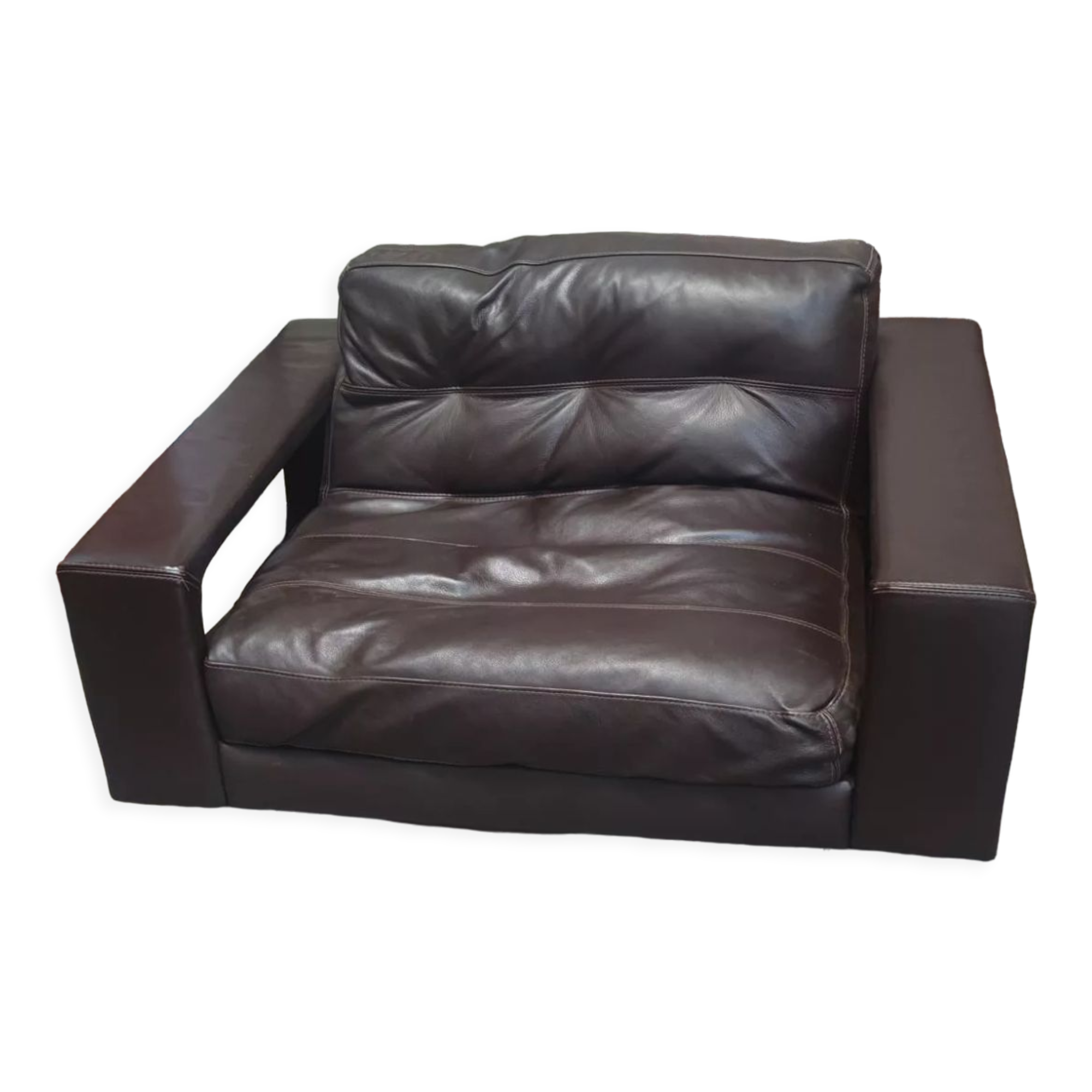 Dark brown leather armchair by Steiner, designed by Pascal Daveluy, Ranelagh model
