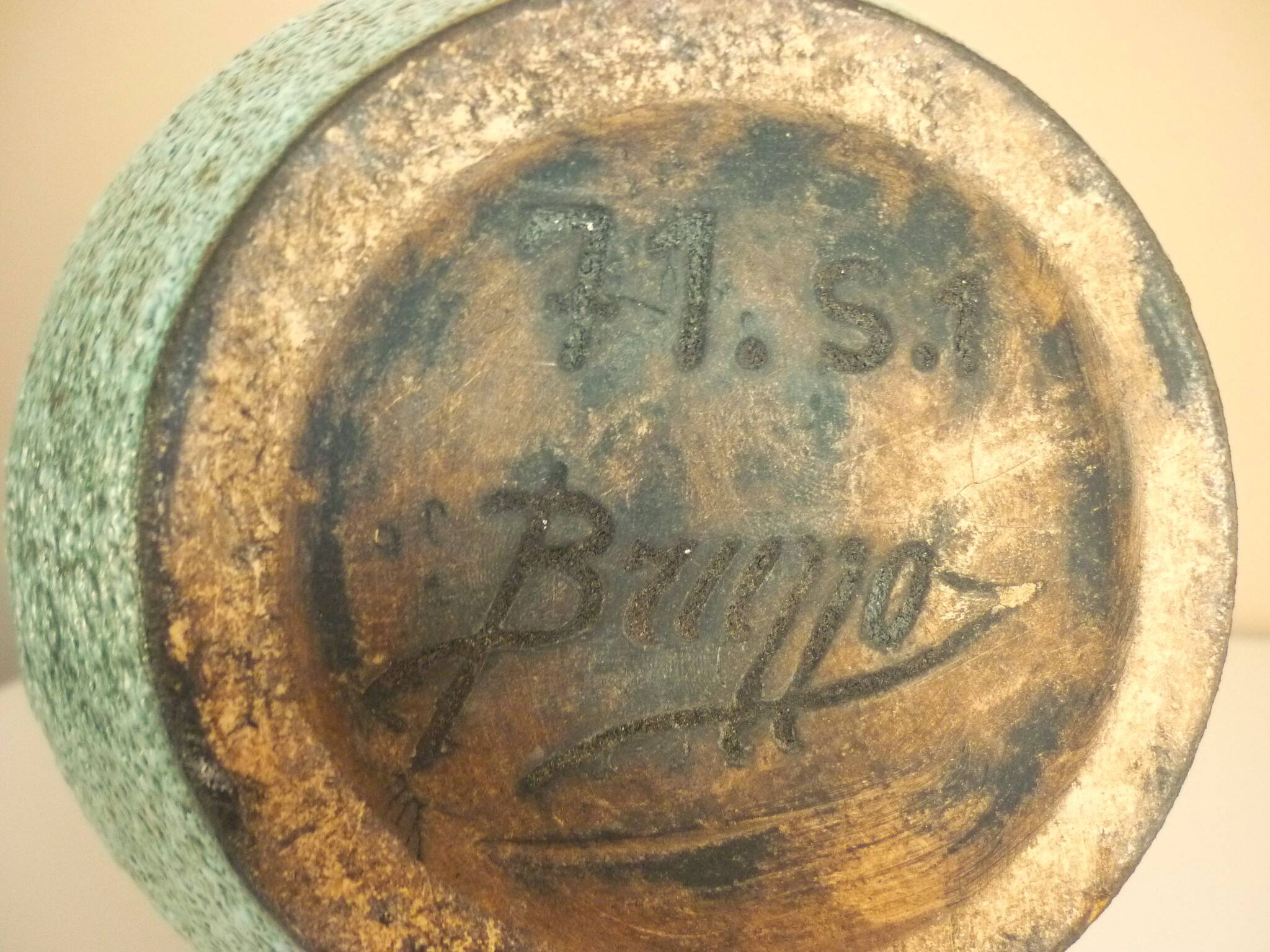 Large vase in glazed ceramic and "fat lava", signed Bruno Dose, design from the 50s/60s