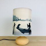 Fig lamp in sandstone and silk "fisherman" lampshade