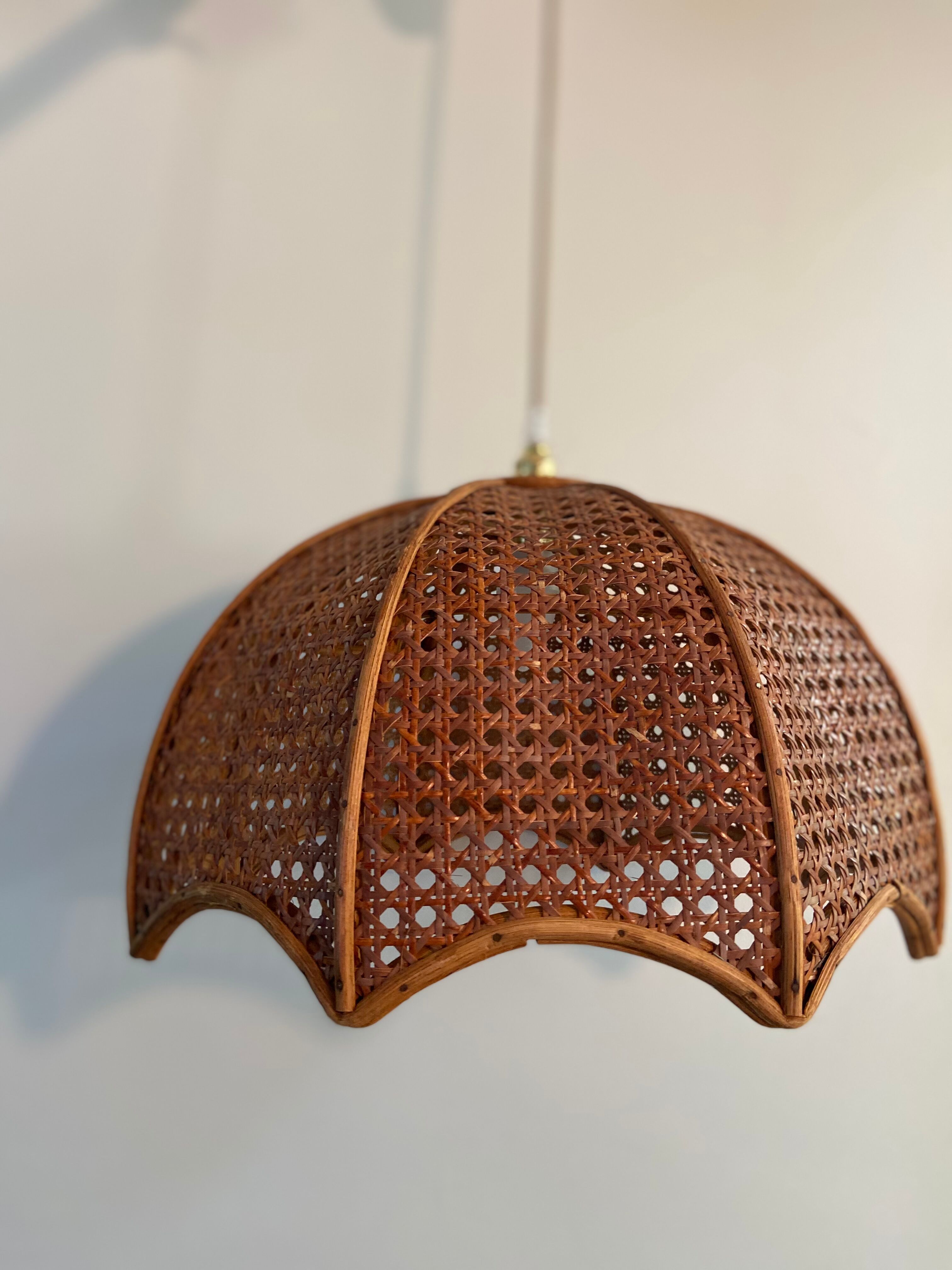 Suspension en cannage et rotin vintage