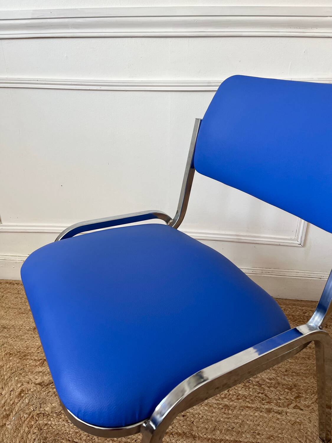 Metal and blue imitation leather chair 1970