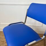 Metal and blue imitation leather chair 1970