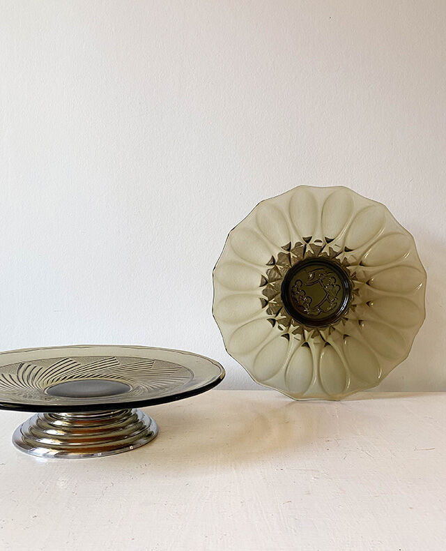 Art Deco smoked glass fruit cup