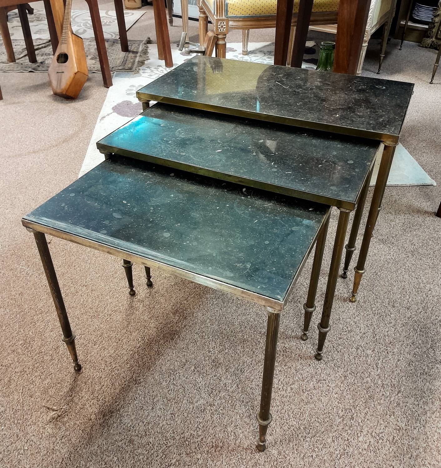 Marble and brass nesting table