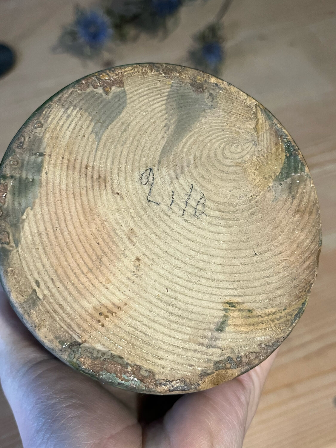 Old jam jar with pear pattern - Savoyard pottery