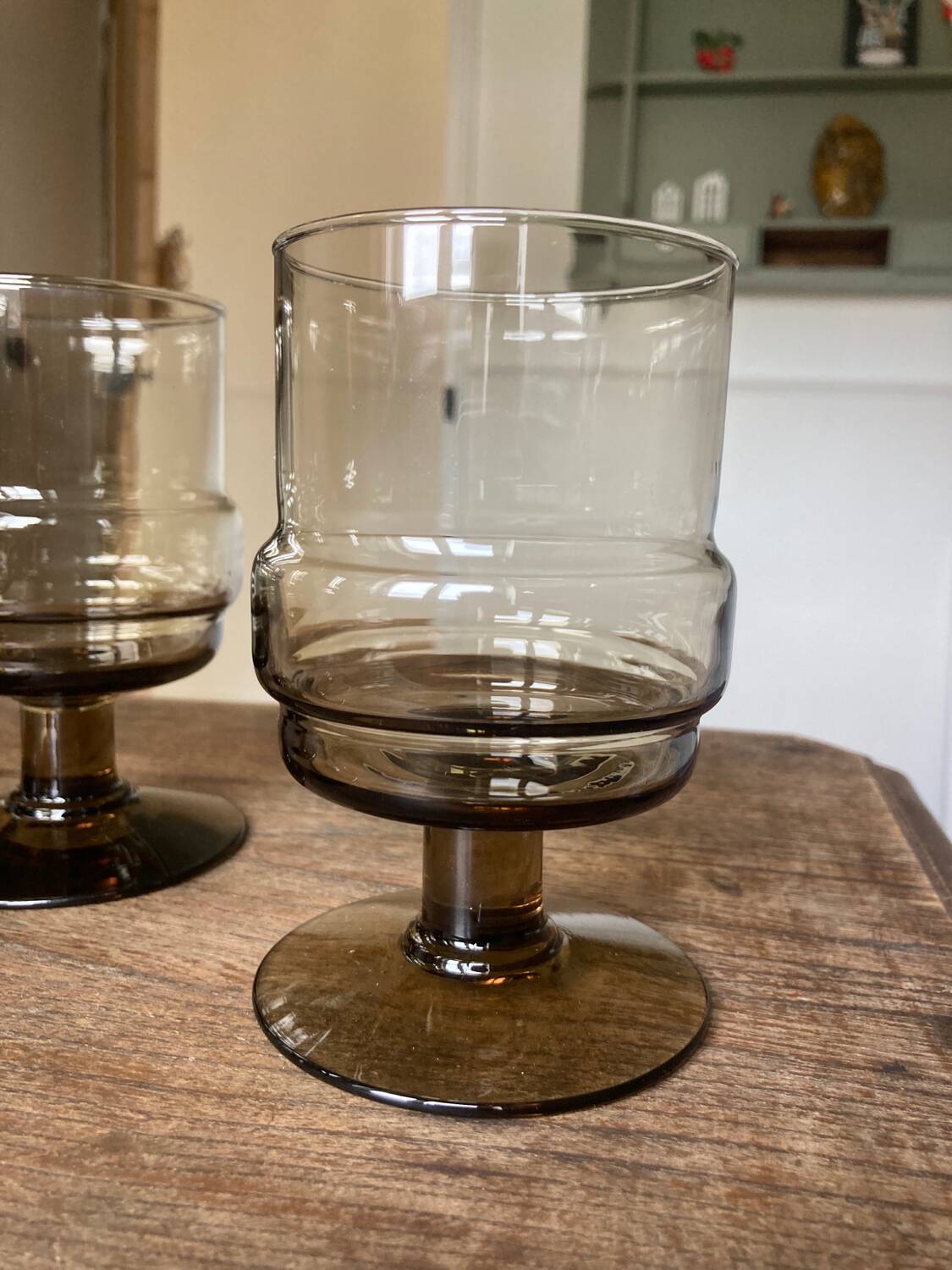 4 vintage smoked glass glasses