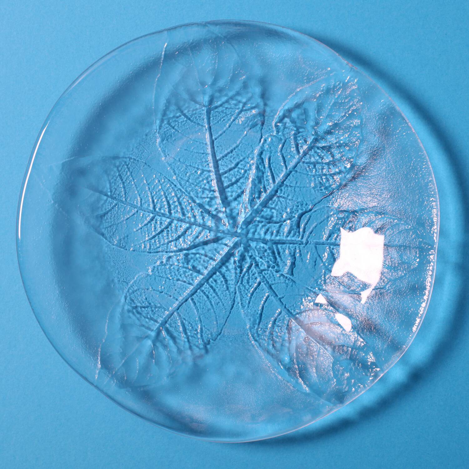 Set of 3 Vintage Kosta Boda Glass Dessert Plates / Scandinavian Leaf Design