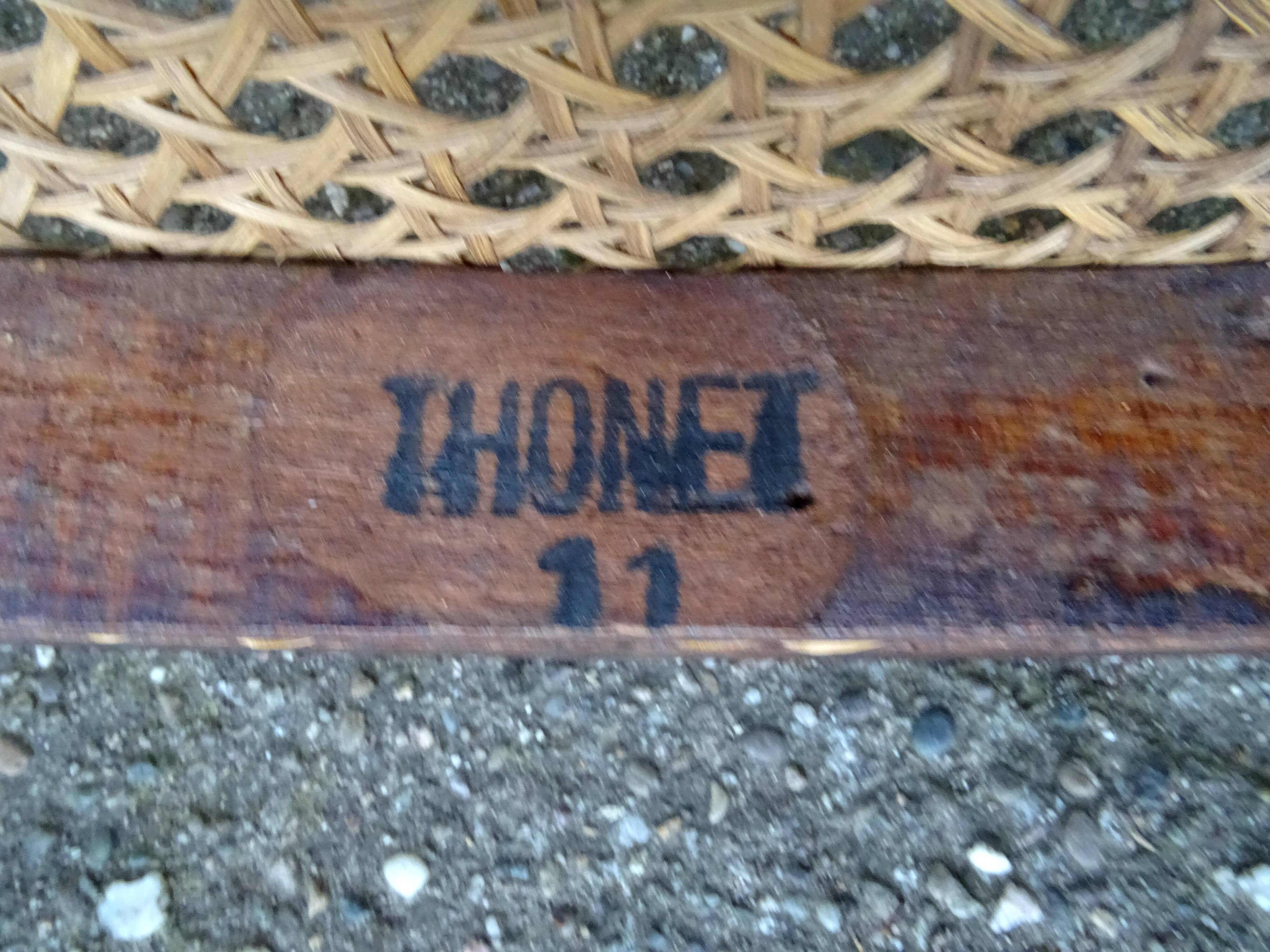 2 Thonet N°221 chairs, caned Art Nouveau bronze decor