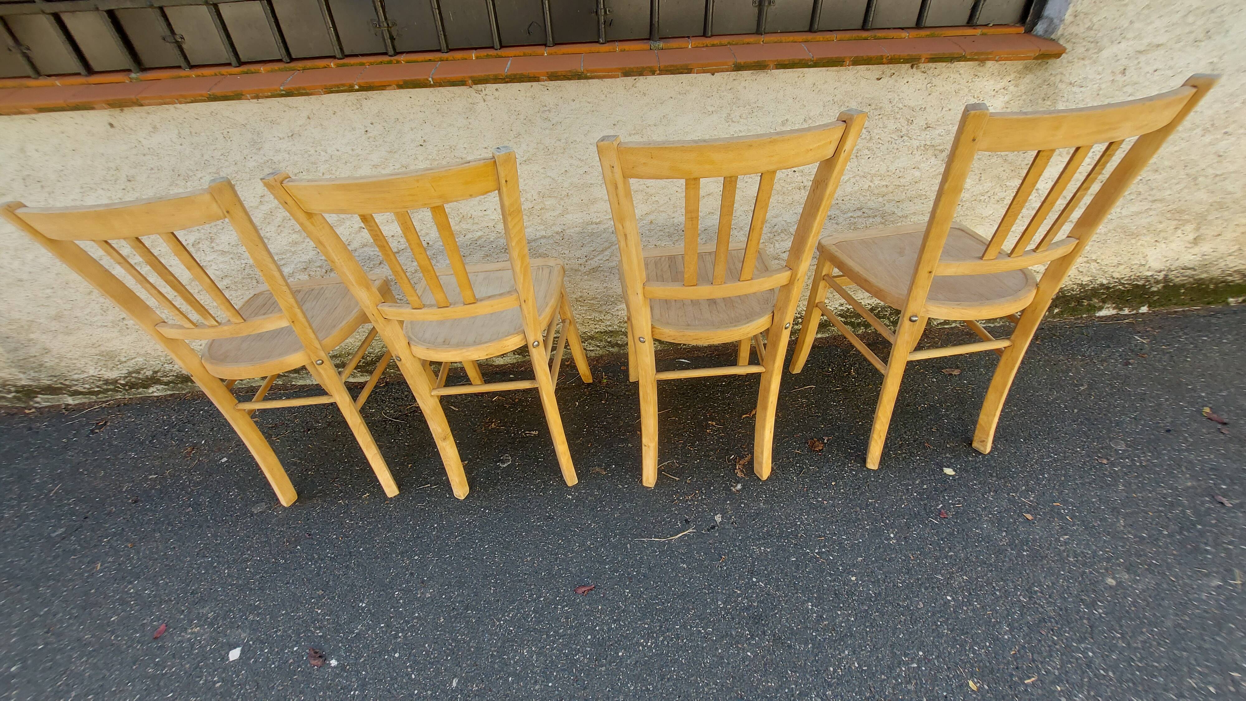 Set of 4 vintage bistro chairs, sanded, 1940/50