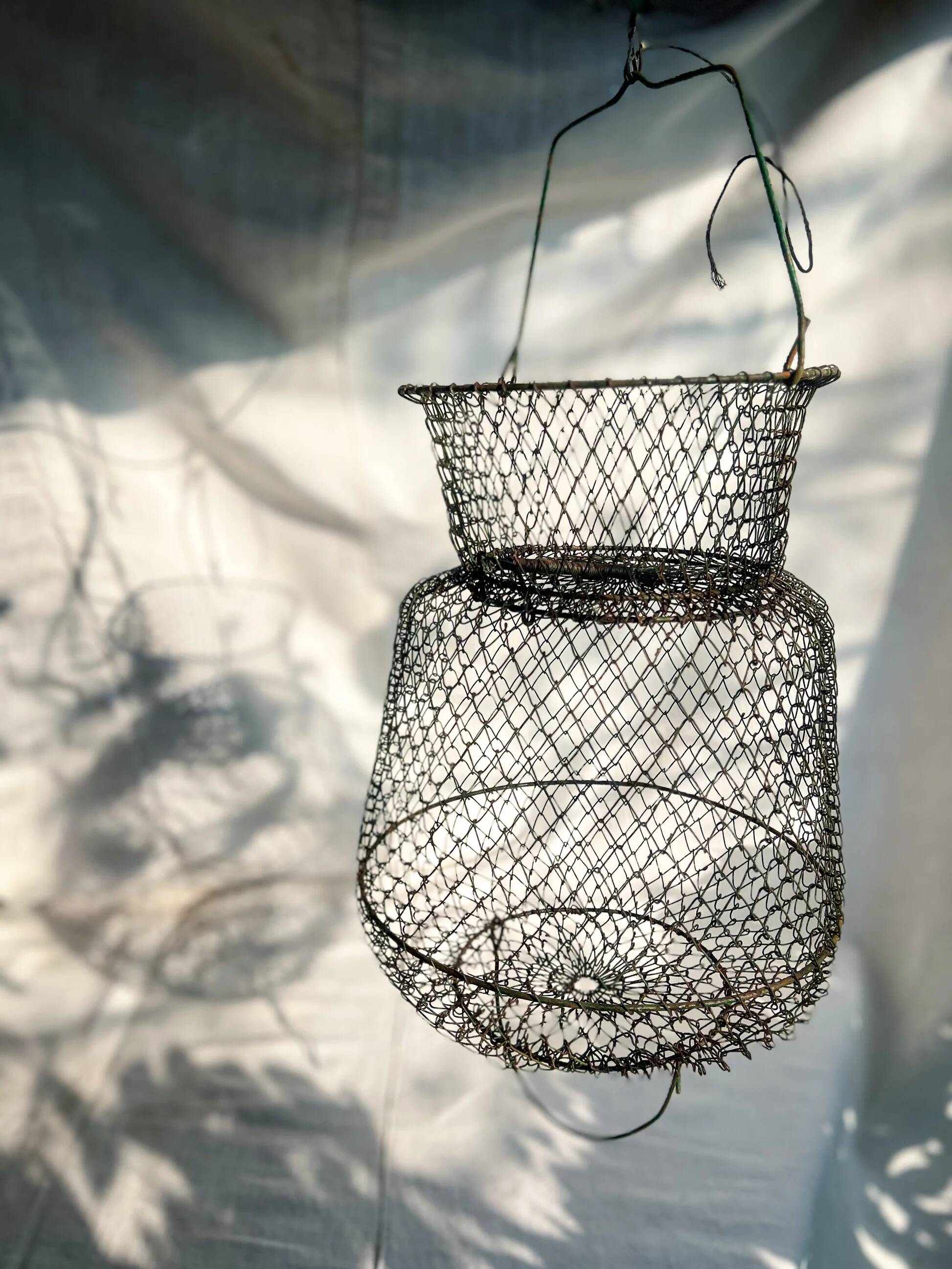 Antique French wire fishing basket