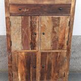 Meuble de rangement en bois ancien, 4 portes, 1 tiroir