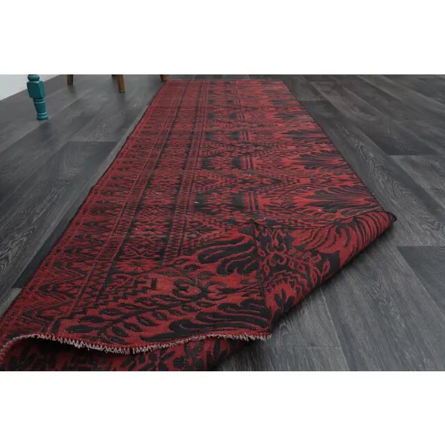 Vintage Turkish Oushak Handmade Wool Cotton Red Runner Rug 80x281
