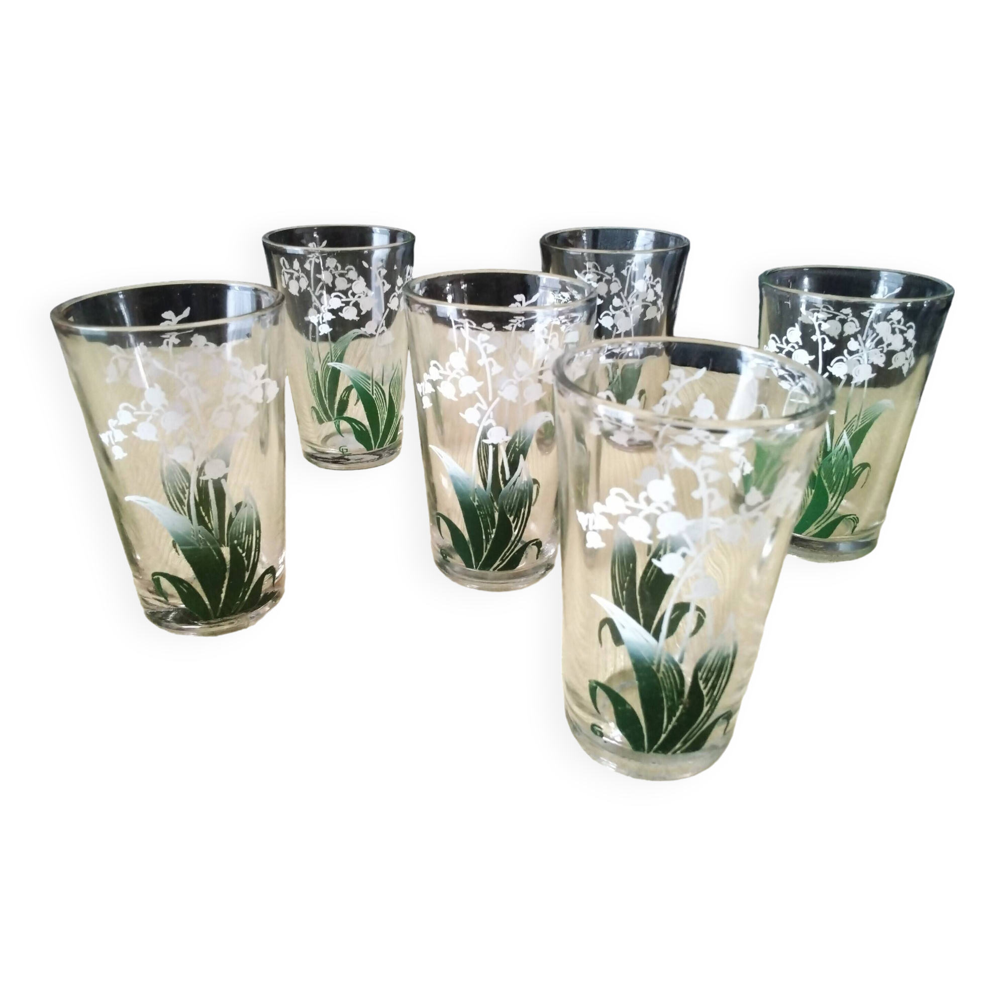 6 Goblet-shaped tea glasses with VMC screen-printed decoration