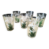 6 Goblet-shaped tea glasses with VMC screen-printed decoration