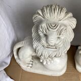 Pair of white marble lions