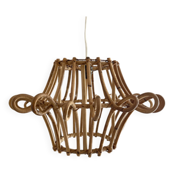 Bohemian style hanging rattan lampshade, 60s-70s