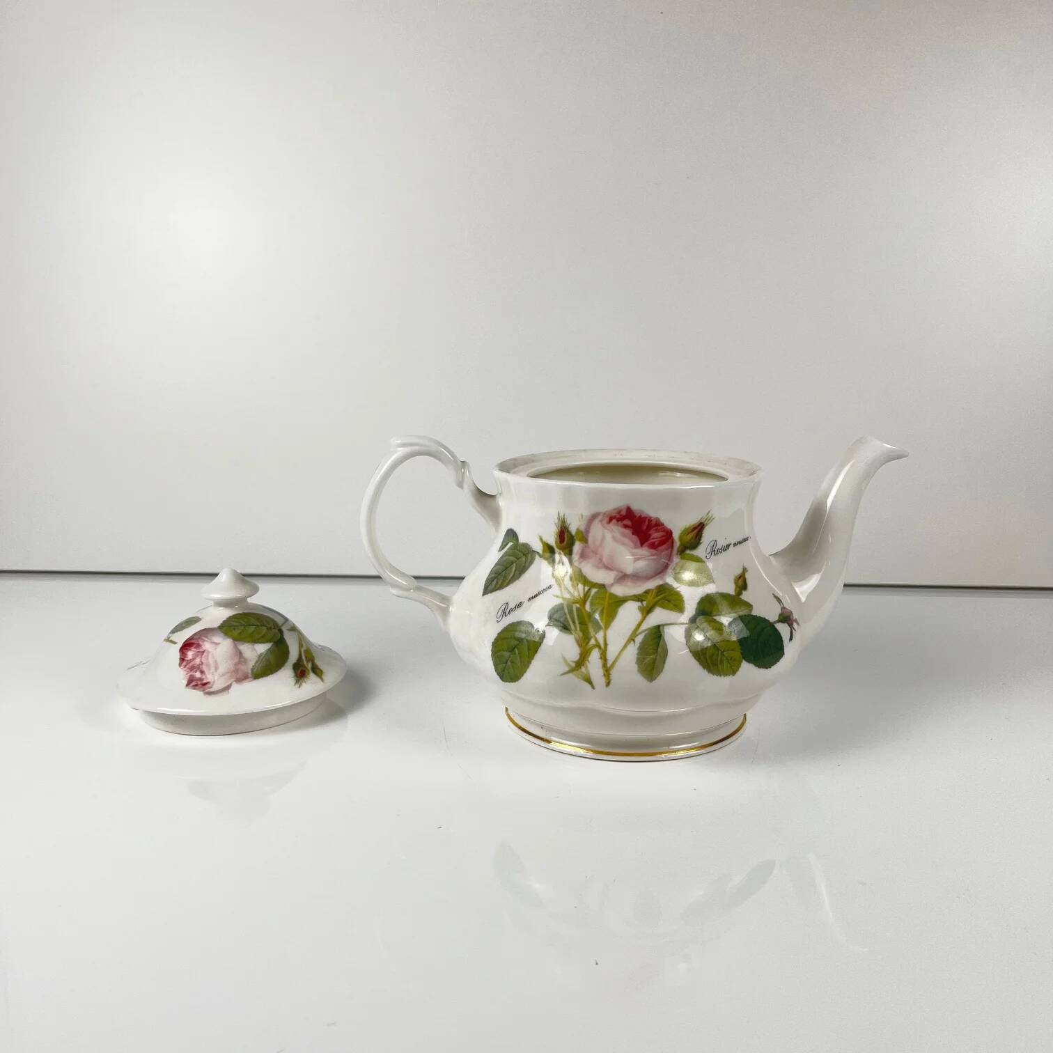 Redouté rose teapot, Roy Kirkham, England, 1996