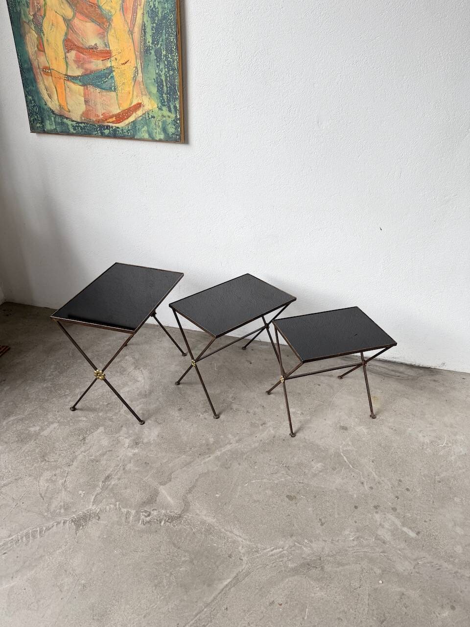 Adnet 1950s nesting tables trio
