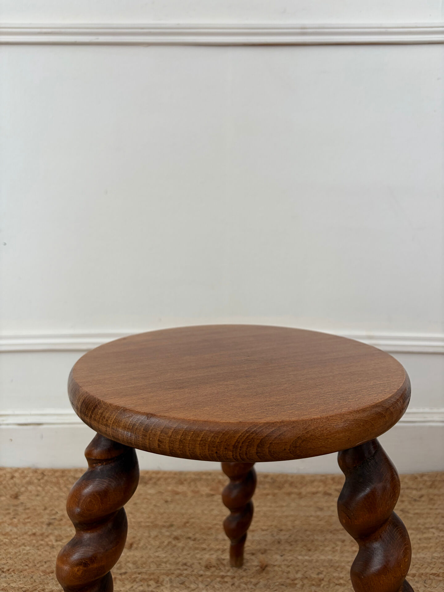 Pair of twisted wooden tripod stools