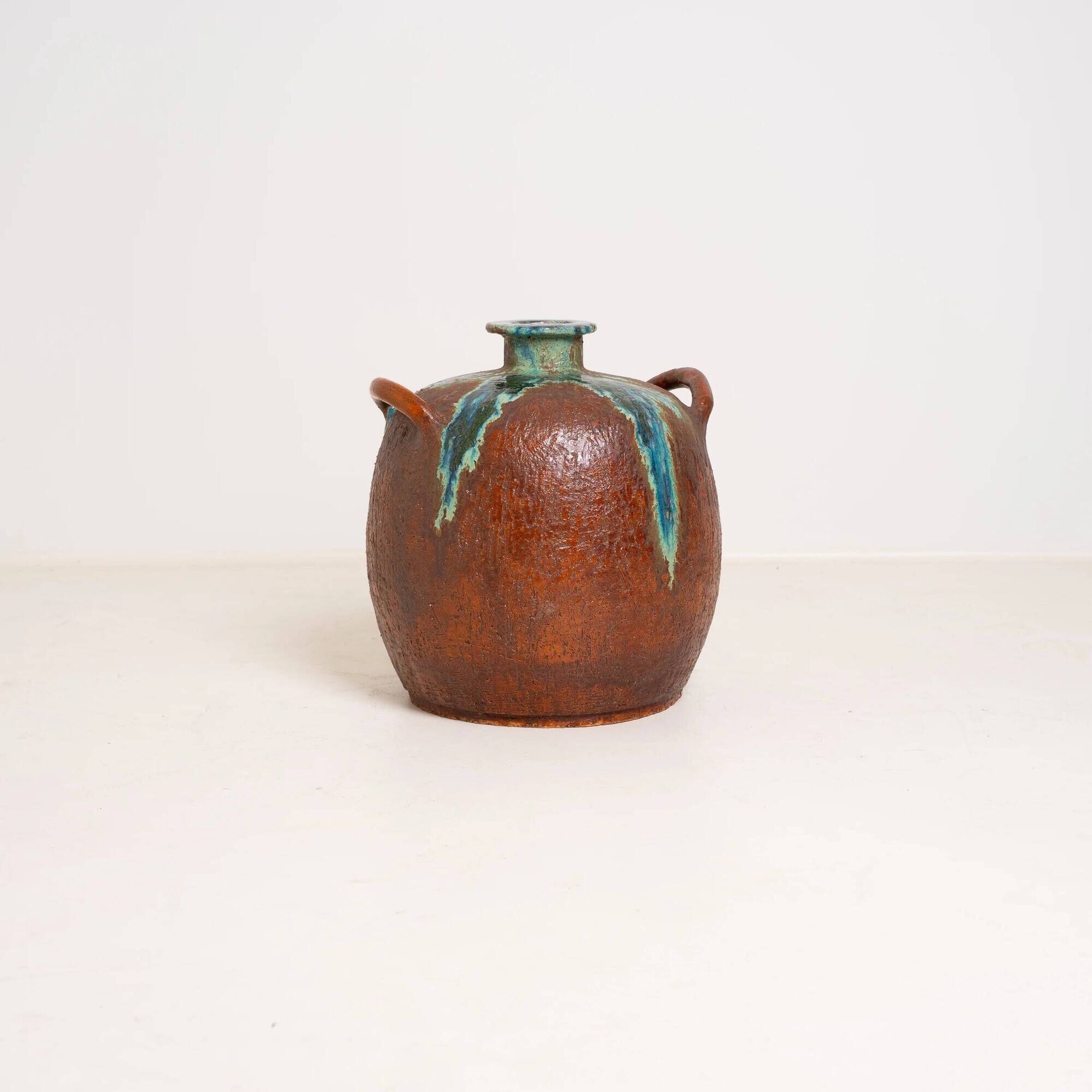Large Handmade Ceramic Vase with Drip Glaze