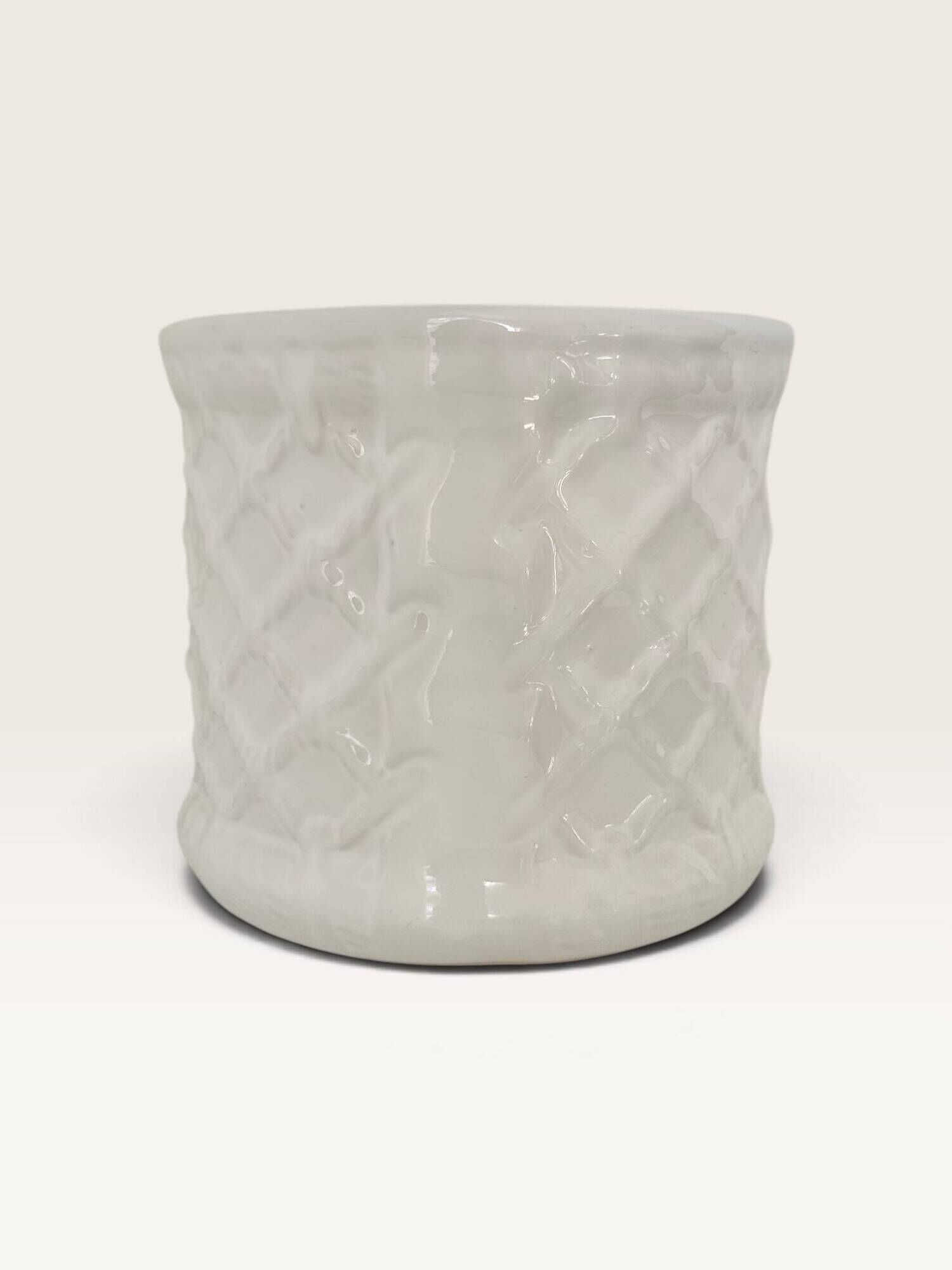 Glazed white earthenware cache-pot