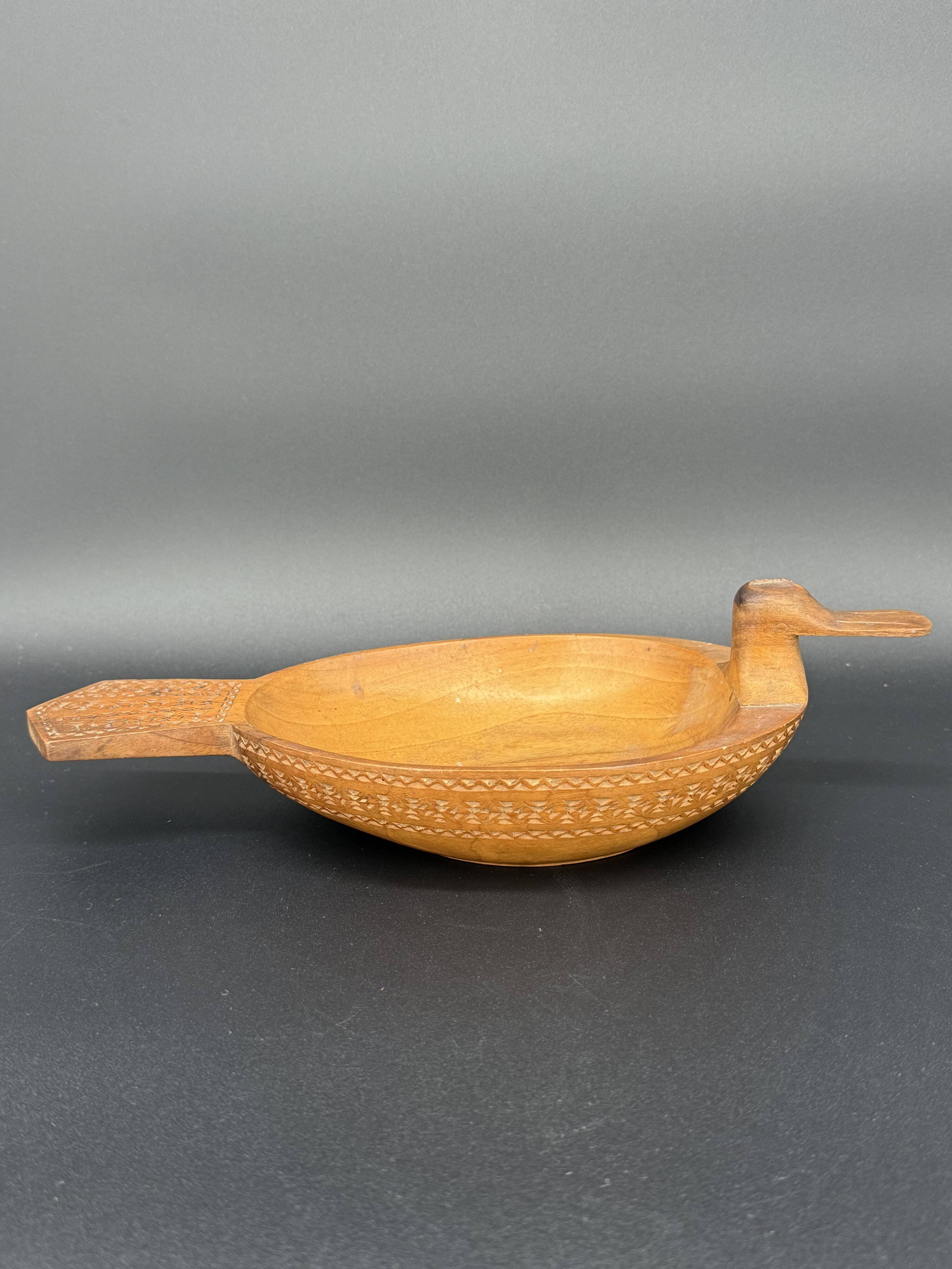 Carved wooden duck cup – Nordic folk art – 19th century