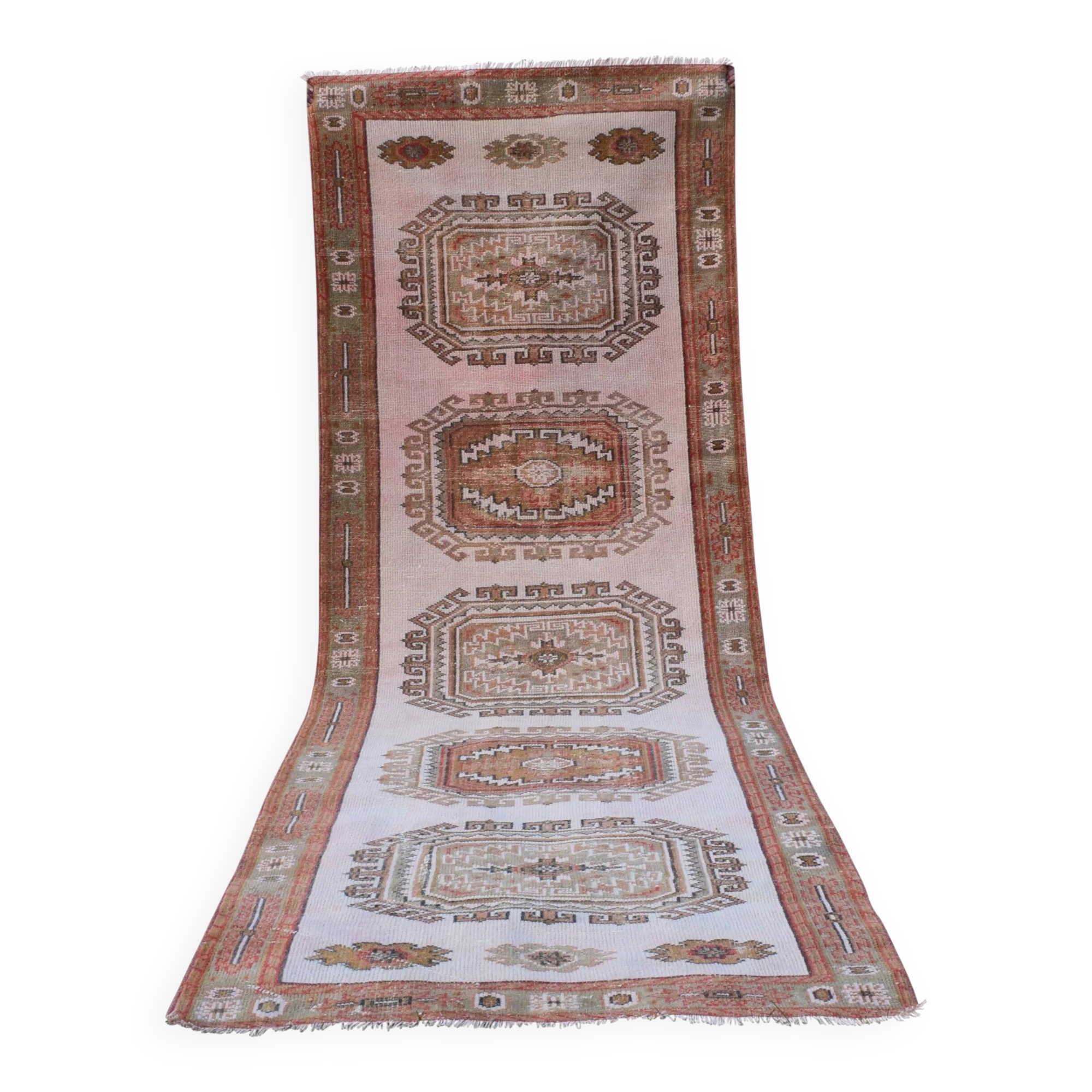 Vintage Turkish hallway rug 133x377 cm