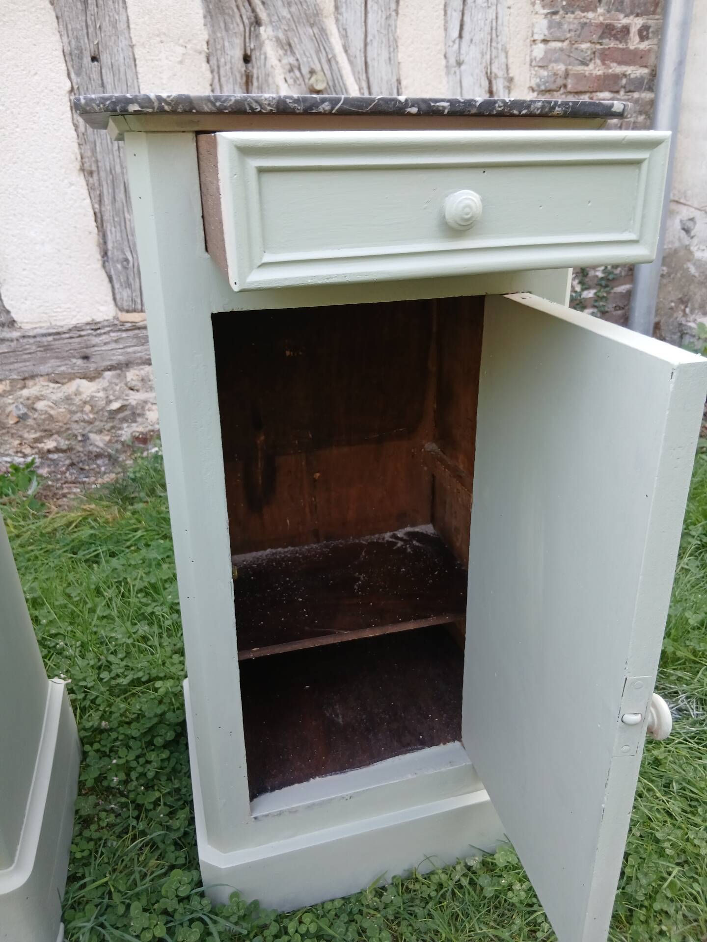 Pairs of bedside tables in Louis Philippe style, Luxembourg green.