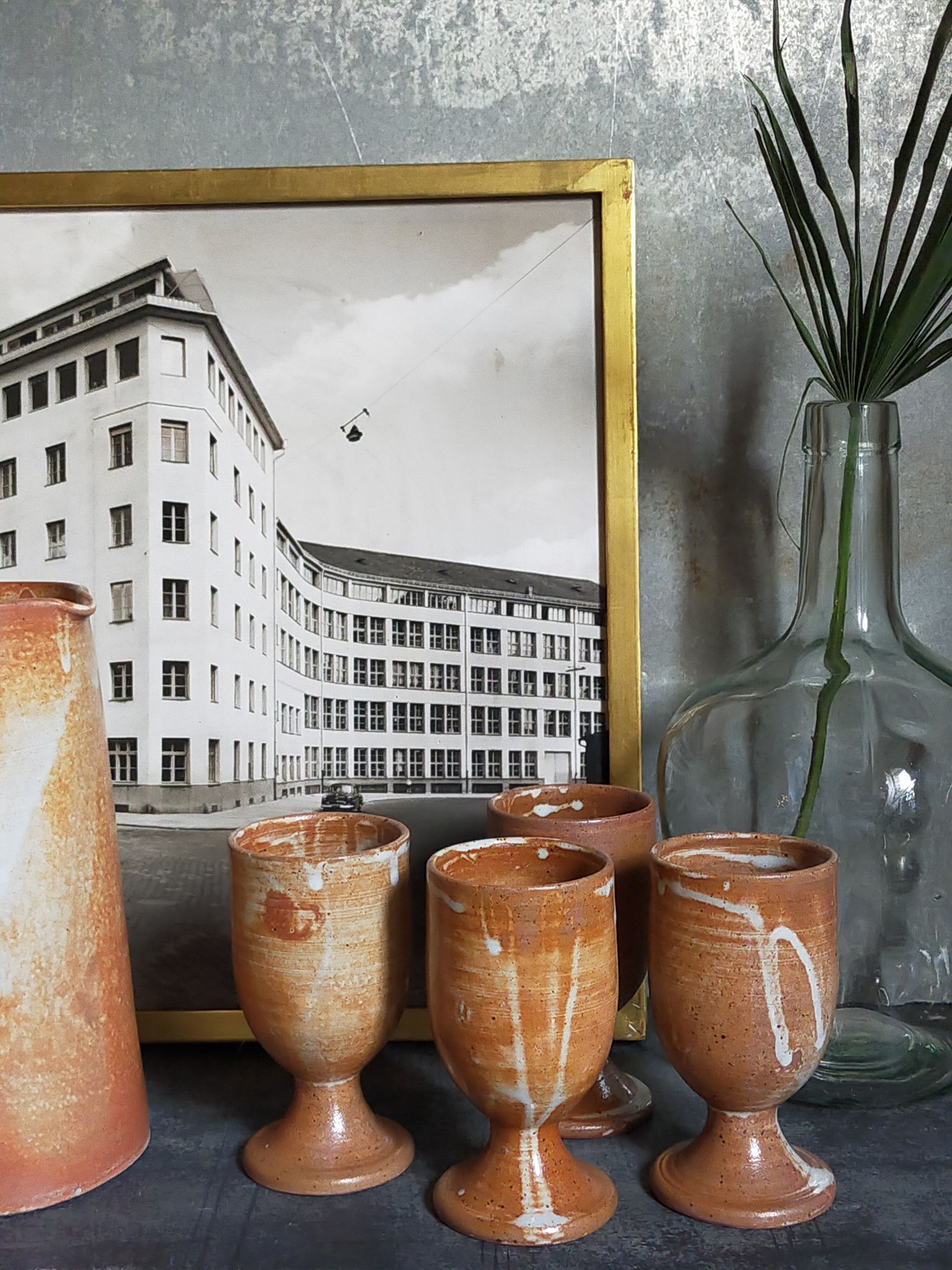 Four potter's mugs turned in vintage light stoneware