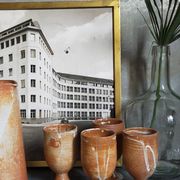 Four potter's mugs turned in vintage light stoneware