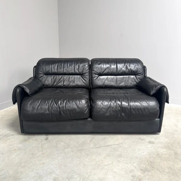 Black leather 2 seat sofa by Dreipunkt, 1970s