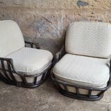 Fauteuils Chauffeuses en rotin Années 70 (*2)