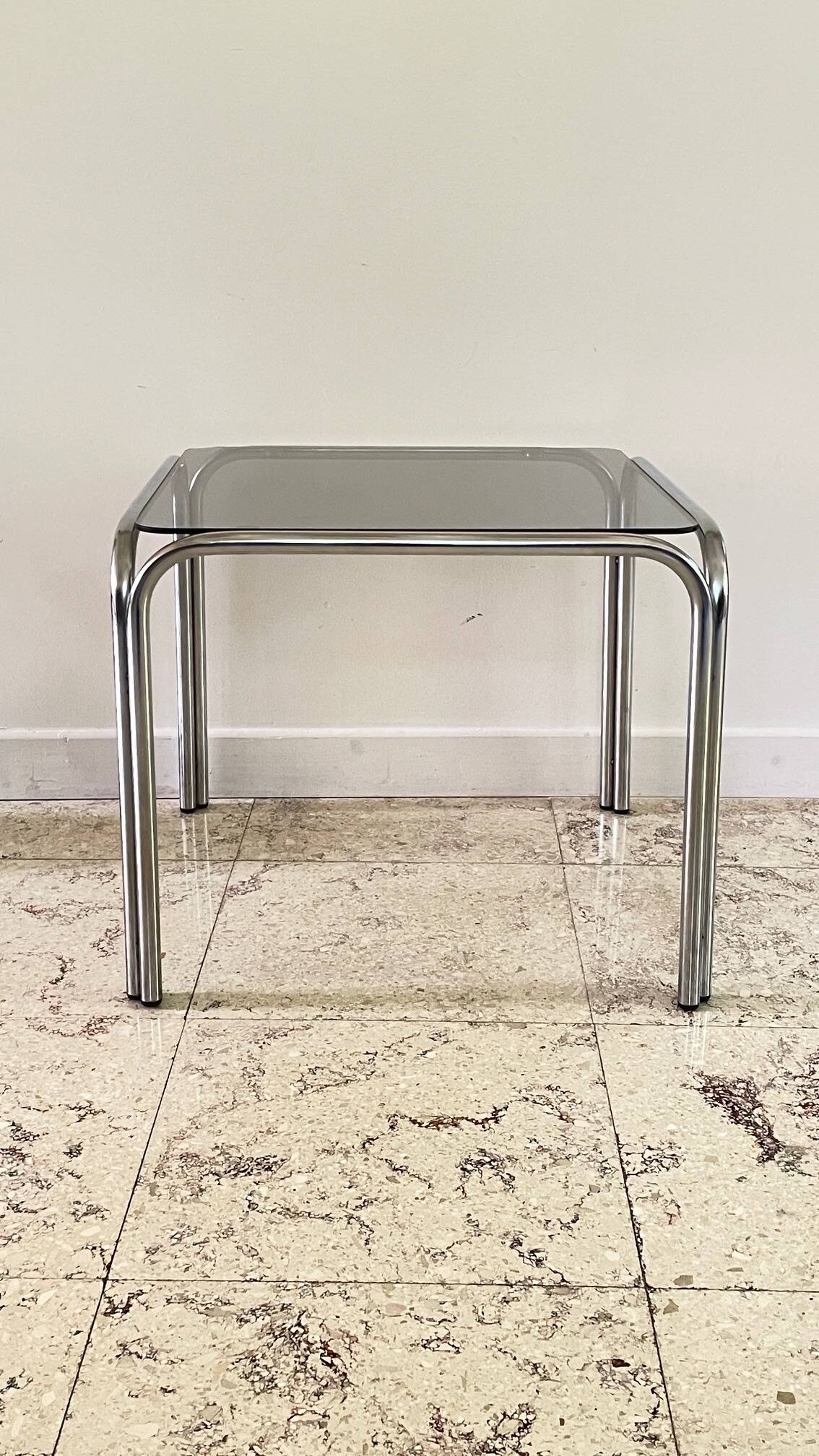 1970s coffee table glass and chrome steel