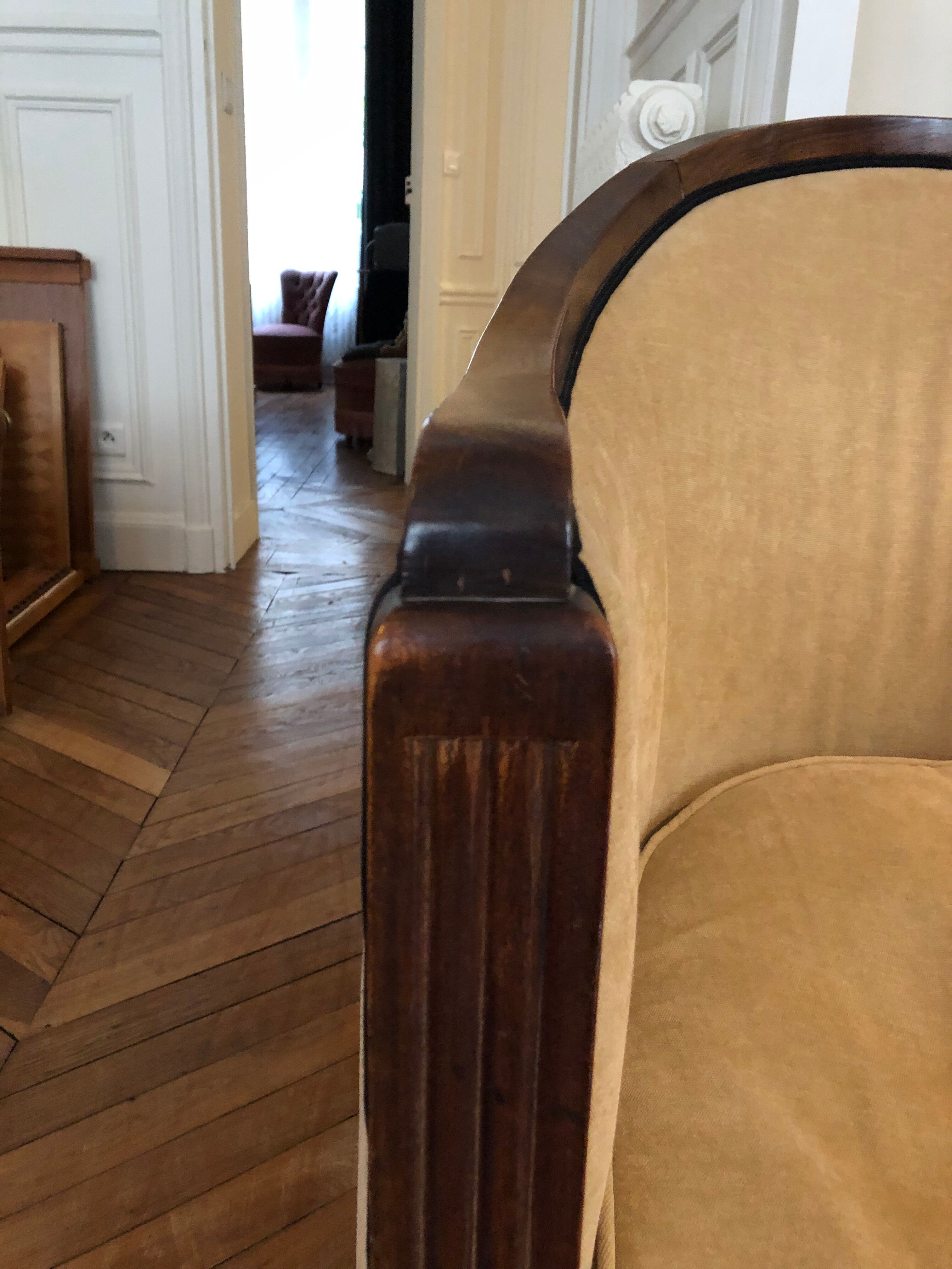 pair of ART DECO gondola chairs and a matching pouf reupholstered