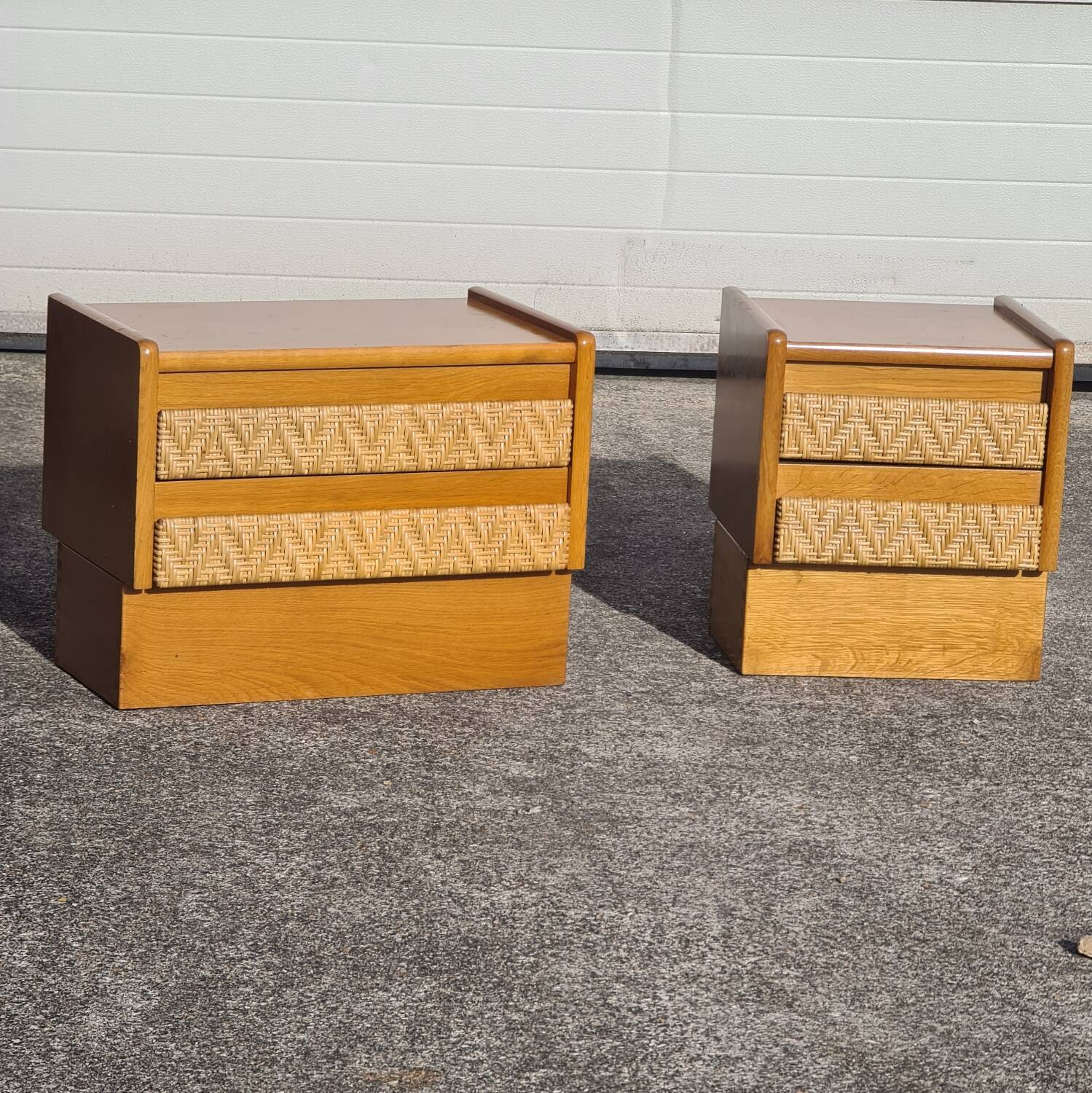 Pair of bedside tables, vintage rattan side furniture 1960