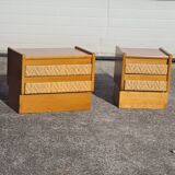 Pair of bedside tables, vintage rattan side furniture 1960