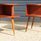 Pair of oak veneered tripod bedside tables 1950