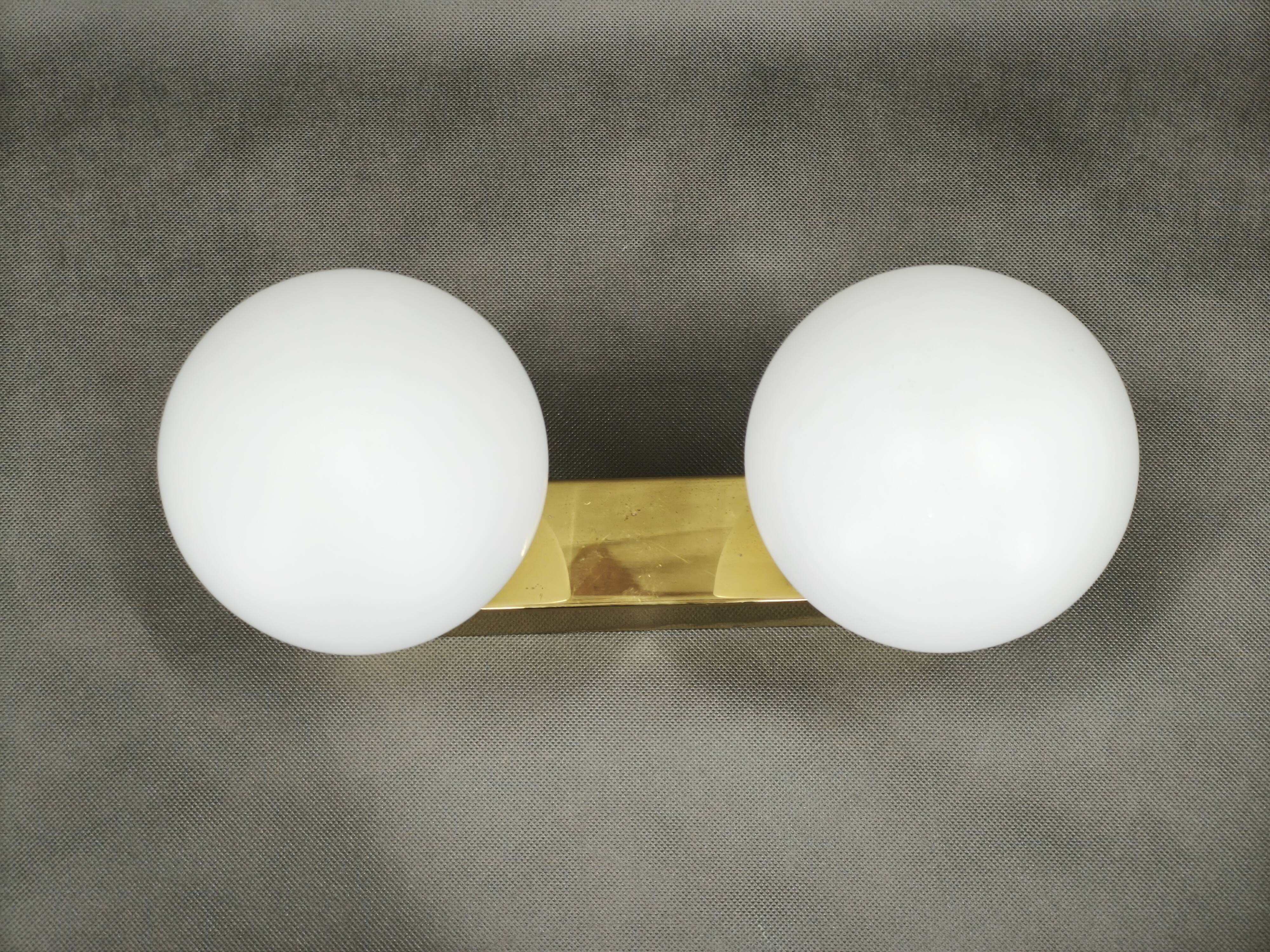 Kamenický Šenov Brass Double Globe Wall Light, Czechoslovakia, 1970s
