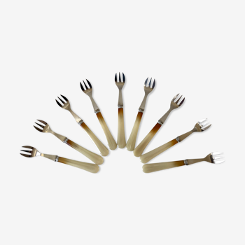 Set of 9 forks with horn dessert 50/60s