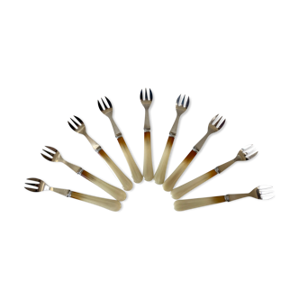 Set of 9 forks with horn dessert 50/60s