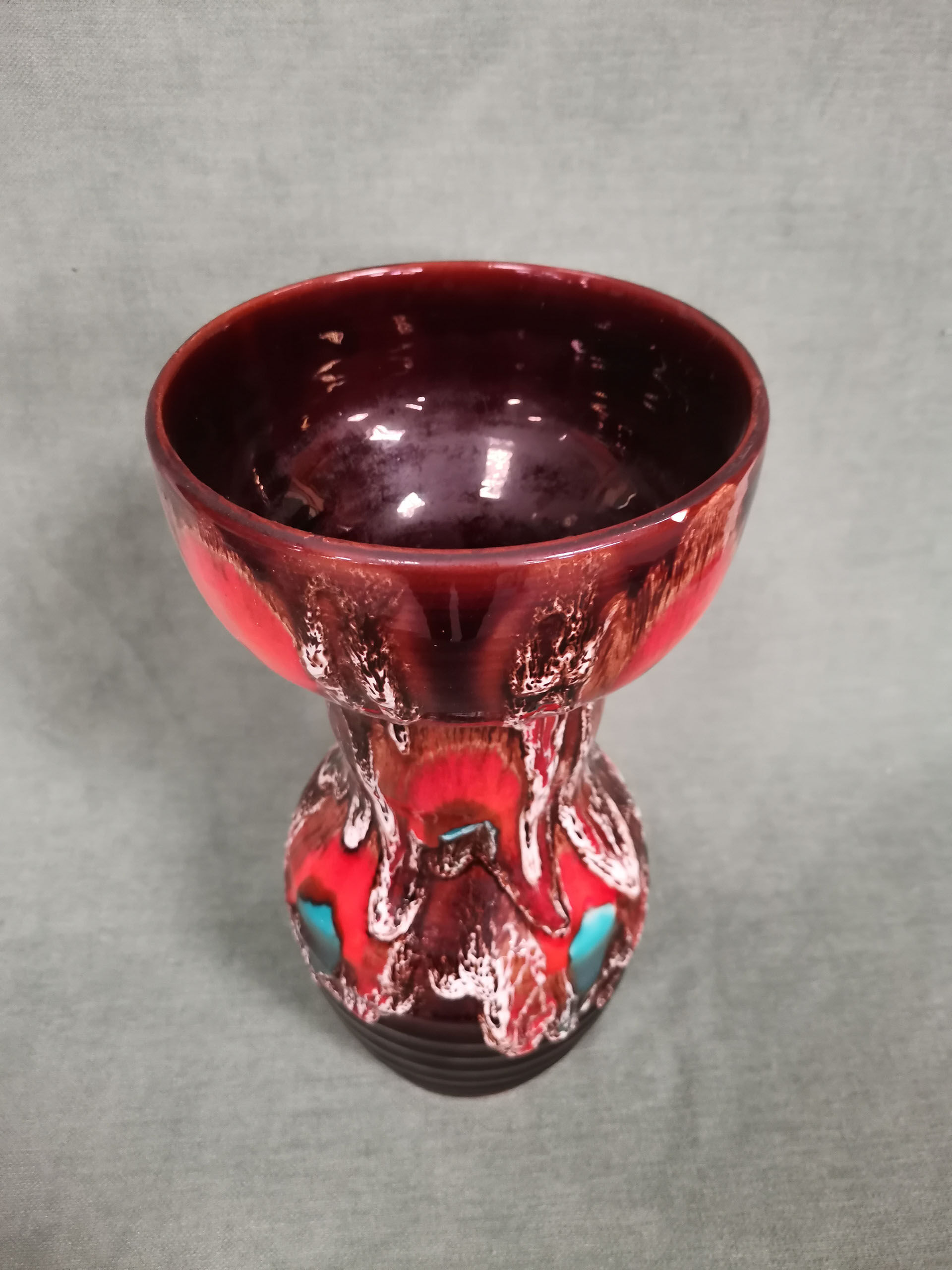 Vase in Vallauris earthenware signed orange and turquoise