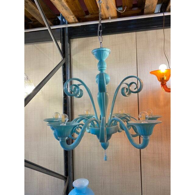 Italian Light Blue Murano Style Glass Chandelier