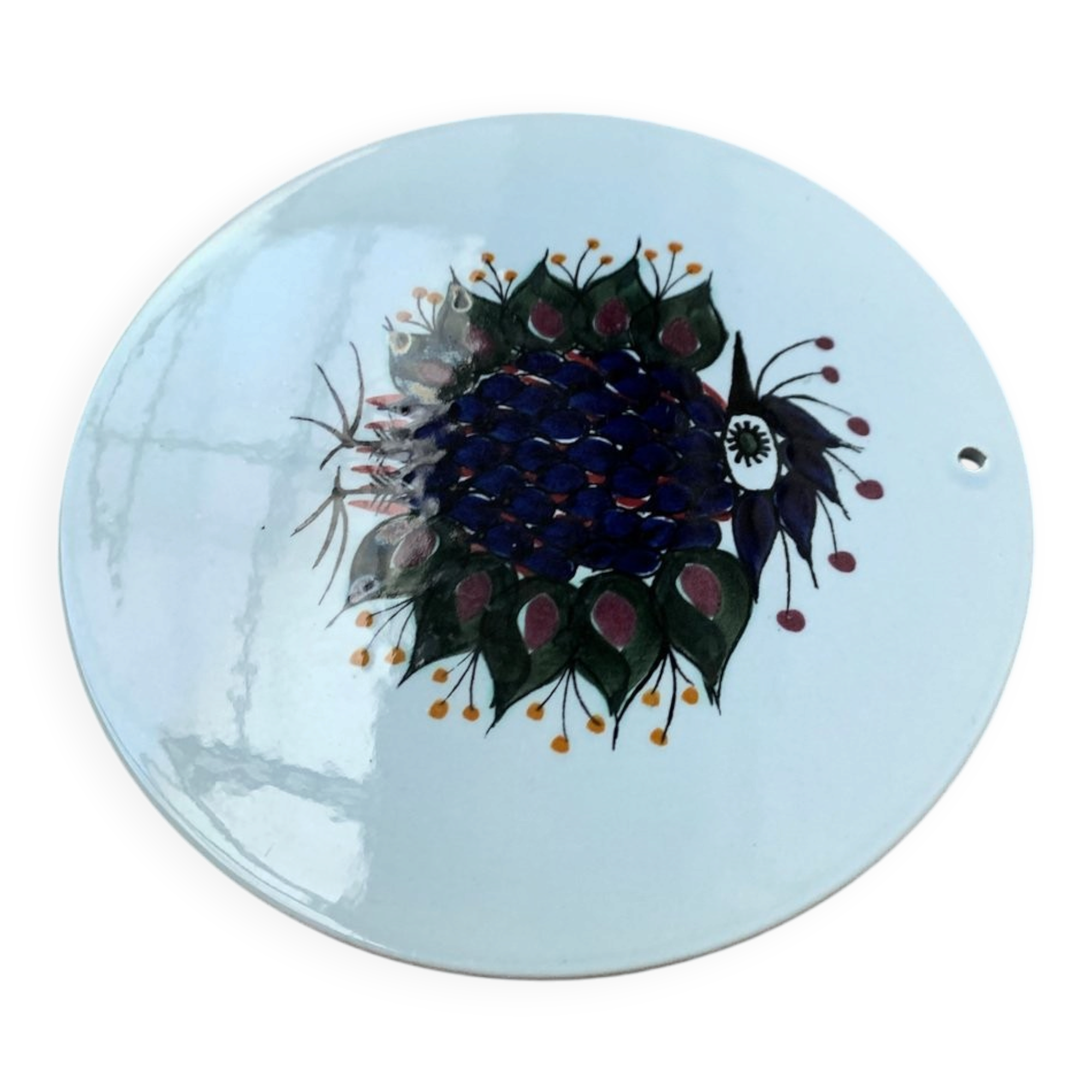 Mid-Century Danish wall plate with Crazy Bird design by Beth Breyen for Royal Copenhagen.