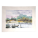 Watercolour depicting a pond with a boat and a Provençal farmhouse, 24x32cm
