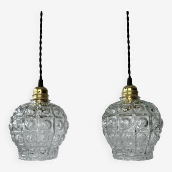 Pair of old vintage bubble glass pendants